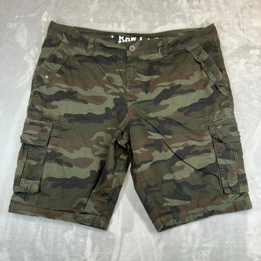 Raw X Cargo Shorts Mens 40 Green Camo Woodland Multi Pocket Cotton Casual